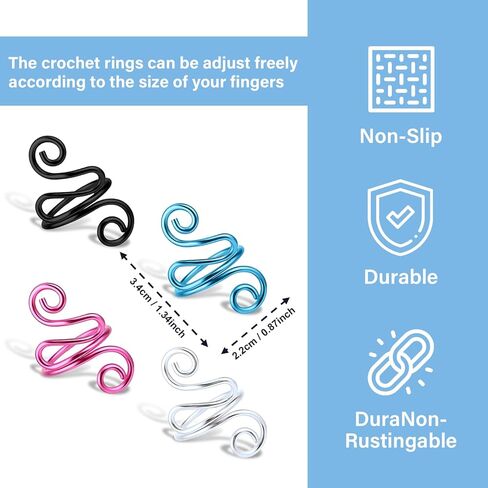 6Pcs Adjustable Hook Ring Handmade Crochet Tension Ring Finger Knitting Thimble Ring Companion Ring Left Right Yarn Tension Control Ring Accessories for Women Crocheters Lovers Mom Birthday in Kuwait