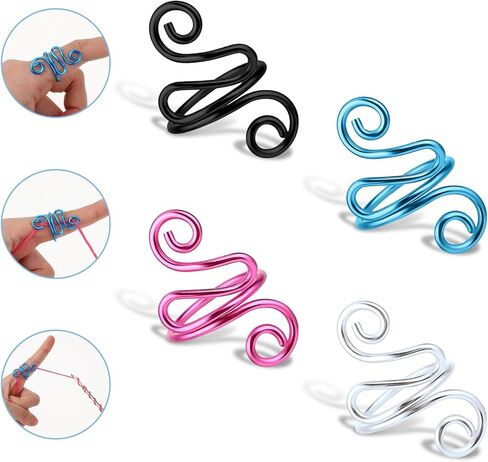 6Pcs Adjustable Hook Ring Handmade Crochet Tension Ring Finger Knitting Thimble Ring Companion Ring Left Right Yarn Tension Control Ring Accessories for Women Crocheters Lovers Mom Birthday in Kuwait