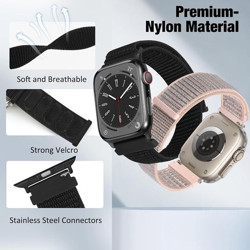 Nylon Sport Loop Band Compatible with Apple Watch Band 38mm 40mm 41mm 42mm 44mm 45mm 49mm Women Men, Adjustable Breathable Replacement Strap for iWatch Series 9 8 7 6 5 4 3 2 1 SE Ultra 2/1 in Saudi Arabia