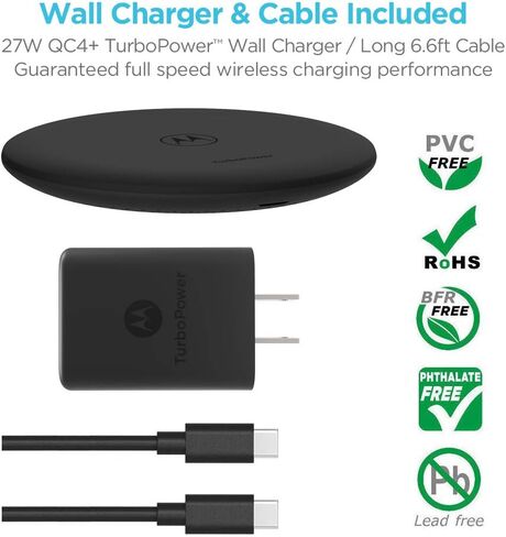 Motorola TurboPower Wireless Charger- 15W Qi Charging pad with 6.6ft Cable and AC Charger for Motorola Edge 2022, Edge+ 2022, Moto Edge Plus 2020/2022, ThinkPhone in Saudi Arabia