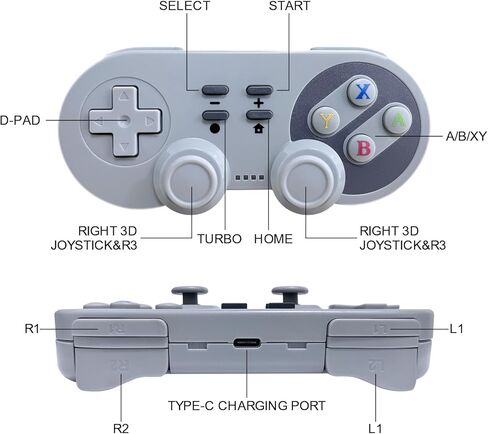 وحدة تحكم SWCTIM NES Pro لجهاز Nintendo Switch، لوحة ألعاب متوافقة مع NS/Switch OLED/Windows PC Classic NES Style مع التحكم والاهتزاز والتوربو والاستيقاظ (رمادي) in Kuwait
