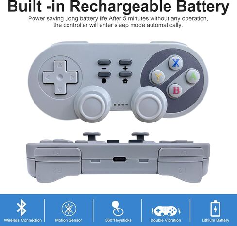 وحدة تحكم SWCTIM NES Pro لجهاز Nintendo Switch، لوحة ألعاب متوافقة مع NS/Switch OLED/Windows PC Classic NES Style مع التحكم والاهتزاز والتوربو والاستيقاظ (رمادي) in Kuwait