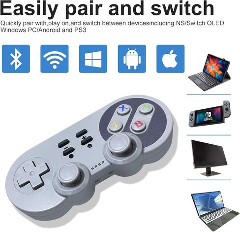 وحدة تحكم SWCTIM NES Pro لجهاز Nintendo Switch، لوحة ألعاب متوافقة مع NS/Switch OLED/Windows PC Classic NES Style مع التحكم والاهتزاز والتوربو والاستيقاظ (رمادي) in Kuwait