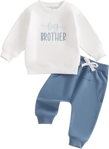 Toddler Baby Boy Outfit Long Sleeve Crewneck Sweatshirt Tops + Elastic Waist Pants Set 2 Piece Fall Winter Clothes in Saudi Arabia