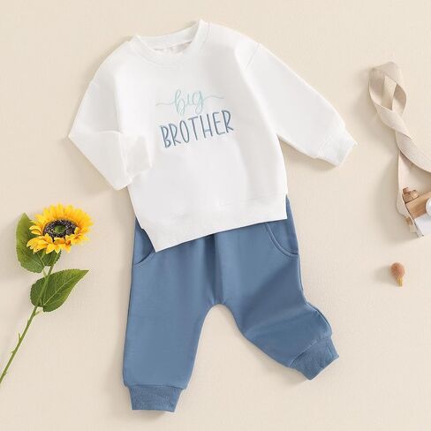 Toddler Baby Boy Outfit Long Sleeve Crewneck Sweatshirt Tops + Elastic Waist Pants Set 2 Piece Fall Winter Clothes in Saudi Arabia