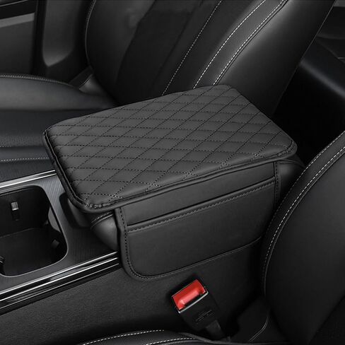 Center Console Cover, Leather Embossing Arm Rest Cover for Car, Black Car Armrest Box Pad, Car Armrest Storage Box Mat, Center Console Armrest Cover for Most Cars, Truck in Saudi Arabia