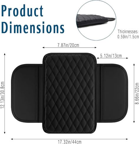 Center Console Cover, Leather Embossing Arm Rest Cover for Car, Black Car Armrest Box Pad, Car Armrest Storage Box Mat, Center Console Armrest Cover for Most Cars, Truck in Saudi Arabia