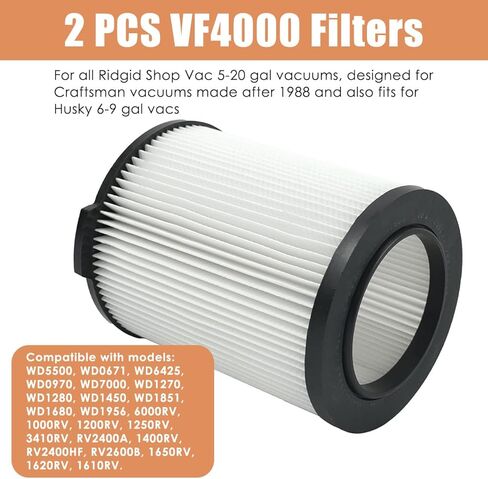 عبوة من 2 مرشحات بديلة VF4000 من ANBOO لمكنسات Ridgid Shop Vac 5-20 جالون للمكانس الكهربائية الرطبة/الجافة + 3 عبوات VF3502 أكياس فلتر مكنسة كهربائية متوافقة مع مكانس Shop Vac 12-16 جالون in Kuwait