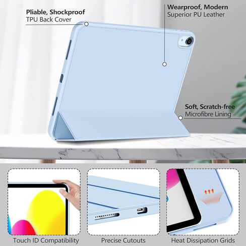 KenKe for 10th Generation Case 10.9 Inch 2022 with Pencil Holder, Soft TPU Back Smart Trifold Stand Case [Support Touch ID and Auto Wake/Sleep], Cover for 10th Gen 10.9 inch 2022, White ice in Saudi Arabia