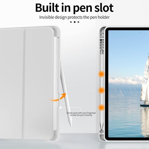 KenKe for 10th Generation Case 10.9 Inch 2022 with Pencil Holder, Soft TPU Back Smart Trifold Stand Case [Support Touch ID and Auto Wake/Sleep], Cover for 10th Gen 10.9 inch 2022, White ice in Saudi Arabia
