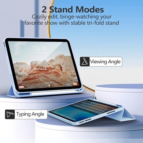 KenKe for 10th Generation Case 10.9 Inch 2022 with Pencil Holder, Soft TPU Back Smart Trifold Stand Case [Support Touch ID and Auto Wake/Sleep], Cover for 10th Gen 10.9 inch 2022, White ice in Saudi Arabia