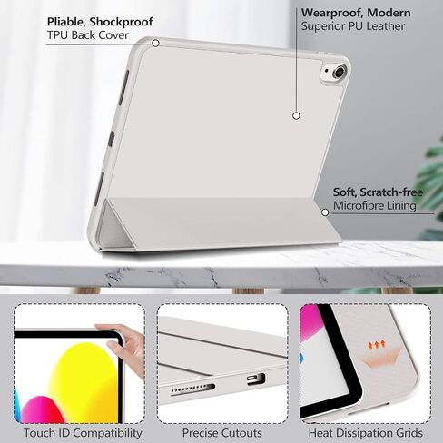 KenKe for 10th Generation Case 10.9 Inch 2022 with Pencil Holder, Soft TPU Back Smart Trifold Stand Case [Support Touch ID and Auto Wake/Sleep], Cover for 10th Gen 10.9 inch 2022, White ice in Saudi Arabia