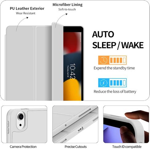 KenKe for 10th Generation Case 10.9 Inch 2022 with Pencil Holder, Soft TPU Back Smart Trifold Stand Case [Support Touch ID and Auto Wake/Sleep], Cover for 10th Gen 10.9 inch 2022, White ice in Saudi Arabia