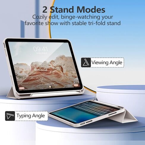 KenKe for 10th Generation Case 10.9 Inch 2022 with Pencil Holder, Soft TPU Back Smart Trifold Stand Case [Support Touch ID and Auto Wake/Sleep], Cover for 10th Gen 10.9 inch 2022, White ice in Saudi Arabia