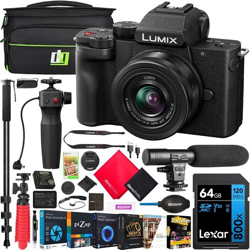 Panasonic LUMIX G100D 4K Mirrorless Digital Camera Body with 12-32mm F3.5-5.6 Lens + DMW-SHGR1 Tripod Grip DC-G100DVK Bundle Including Deco Gear Bag + Microphone + Monopod + Software and Accessories in Saudi Arabia
