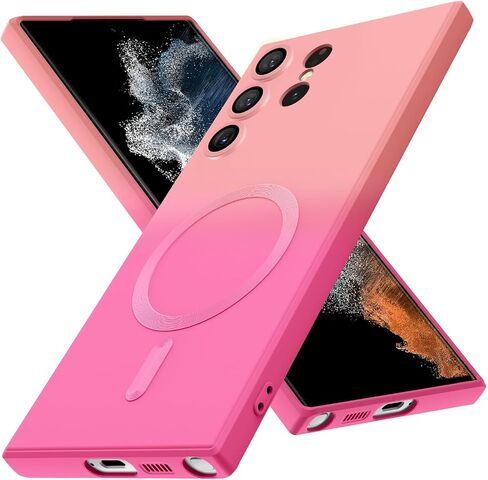 Magnetic for Samsung Galaxy S22 Ultra Case, Cute Soft TPU Slim Shockproof Protective Case, Screen and Camera Protection, Yellowing Resistant, Pink to Rose Red Gradient 8.5 in Kuwait