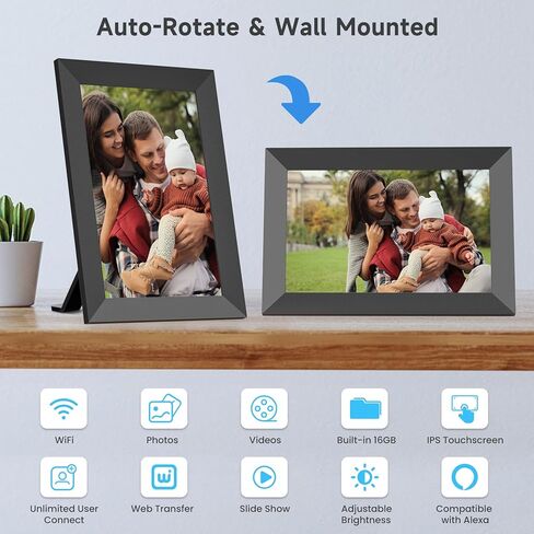 إطار صورة رقمي BIGASUO بدقة 1280 × 800، شاشة لمس بإطار صور سحابي ذكي واي فاي مقاس 10.1 بوصة، ذاكرة مدمجة سعة 16 جيجابايت، تدوير تلقائي، عرض شرائح، مشاركة الصور ومقاطع الفيديو على الفور عبر تطبيق Uhale in Kuwait