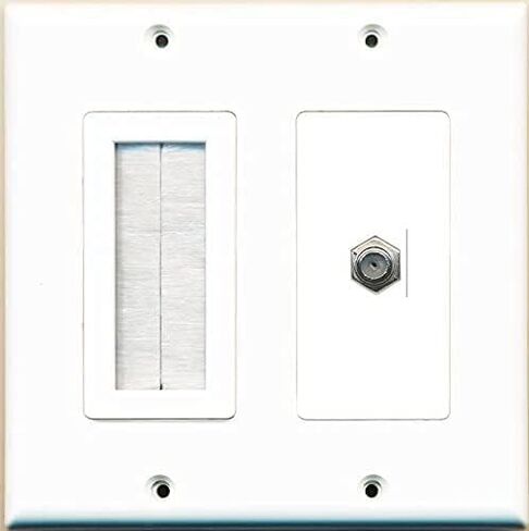 RiteAV Mesh Brush Coax Cable TV Wall Plate Dual 2 Gang Decorative White in Saudi Arabia