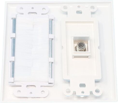 RiteAV Mesh Brush Coax Cable TV Wall Plate Dual 2 Gang Decorative White in Saudi Arabia