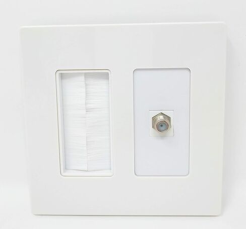 RiteAV Mesh Brush Coax Cable TV Wall Plate Dual 2 Gang Decorative White in Saudi Arabia