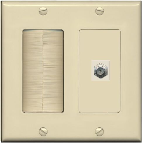 RiteAV Mesh Brush Coax Cable TV Wall Plate Dual 2 Gang Decorative White in Saudi Arabia