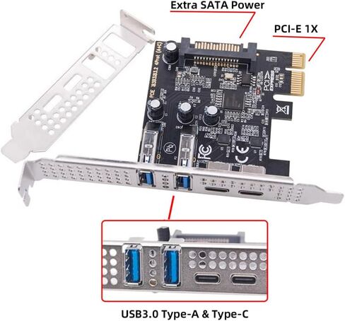 Xiwai USB PCI-E Express 1x Card USB3.1 Gen1 5Gbps Dual Type-A & Type-C USB-C Female to PCI-E Adapter uPD720201 with Low Profile Bracket in Saudi Arabia
