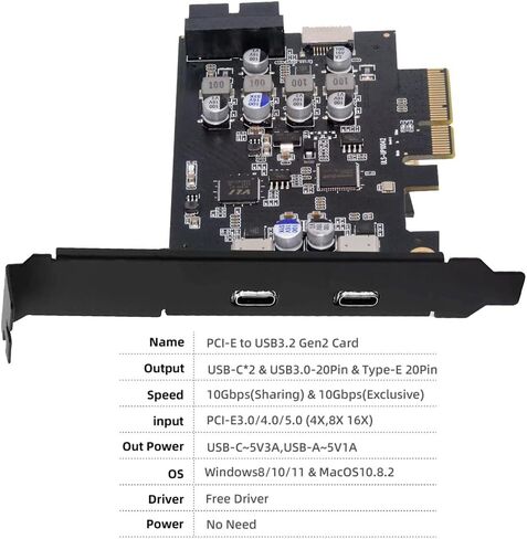 Xiwai USB PCI-E Express 1x Card USB3.1 Gen1 5Gbps Dual Type-A & Type-C USB-C Female to PCI-E Adapter uPD720201 with Low Profile Bracket in Saudi Arabia