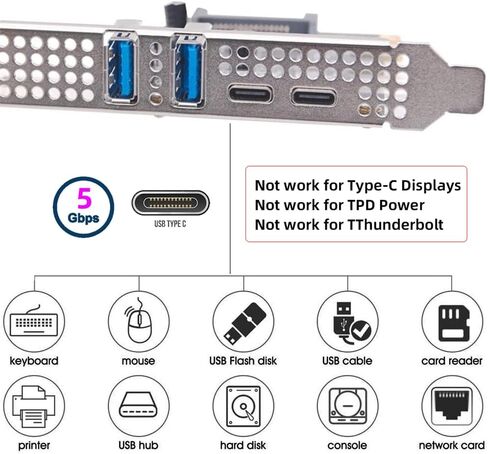 Xiwai USB PCI-E Express 1x Card USB3.1 Gen1 5Gbps Dual Type-A & Type-C USB-C Female to PCI-E Adapter uPD720201 with Low Profile Bracket in Saudi Arabia