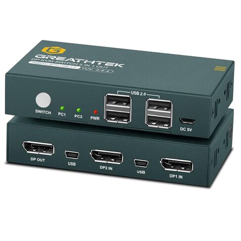 KVM Switch DisplayPort 2 Port,USB 1.1,4K@60Hz,DP 1.2, DP KVM Switch 2 PC 1 Monitor,Displayport Switch,Button Switch, with 2 DP Cables and 2 USB Cables,KVM USB Switch,High Compatibility in Saudi Arabia