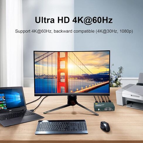 KVM Switch DisplayPort 2 Port,USB 1.1,4K@60Hz,DP 1.2, DP KVM Switch 2 PC 1 Monitor,Displayport Switch,Button Switch, with 2 DP Cables and 2 USB Cables,KVM USB Switch,High Compatibility in Saudi Arabia