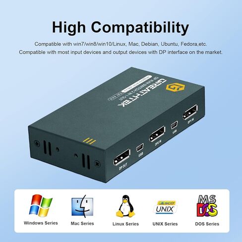 KVM Switch DisplayPort 2 Port,USB 1.1,4K@60Hz,DP 1.2, DP KVM Switch 2 PC 1 Monitor,Displayport Switch,Button Switch, with 2 DP Cables and 2 USB Cables,KVM USB Switch,High Compatibility in Saudi Arabia