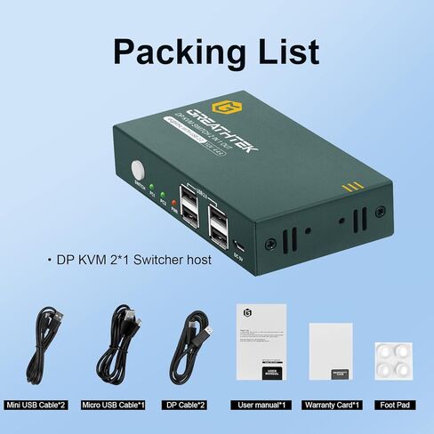 KVM Switch DisplayPort 2 Port,USB 1.1,4K@60Hz,DP 1.2, DP KVM Switch 2 PC 1 Monitor,Displayport Switch,Button Switch, with 2 DP Cables and 2 USB Cables,KVM USB Switch,High Compatibility in Saudi Arabia