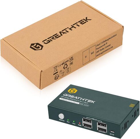 KVM Switch DisplayPort 2 Port,USB 1.1,4K@60Hz,DP 1.2, DP KVM Switch 2 PC 1 Monitor,Displayport Switch,Button Switch, with 2 DP Cables and 2 USB Cables,KVM USB Switch,High Compatibility in Saudi Arabia