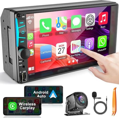 ستيريو راديو سيارة لاسلكي مزدوج Din مقاس 7 بوصات مع شاشة Carplay Android Auto التي تعمل باللمس، وحدة رأس مستقبلات صوت السيارة، بلوتوث 5.3، كاميرا احتياطية، FM/AM/RDS، SWC، Mirrorlink، وظيفة الشحن السريع... in Saudi Arabia
