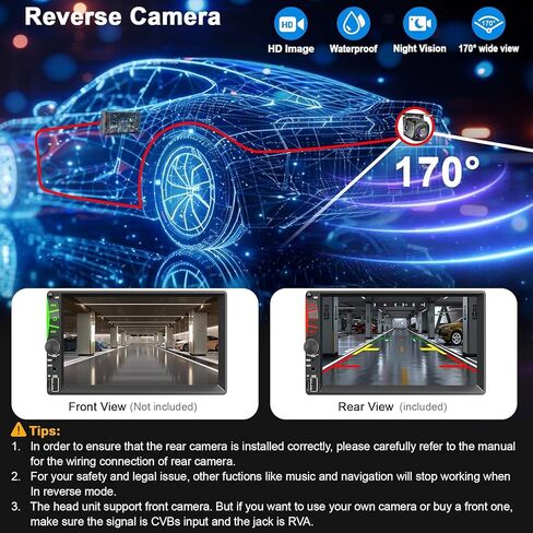 ستيريو راديو سيارة لاسلكي مزدوج Din مقاس 7 بوصات مع شاشة Carplay Android Auto التي تعمل باللمس، وحدة رأس مستقبلات صوت السيارة، بلوتوث 5.3، كاميرا احتياطية، FM/AM/RDS، SWC، Mirrorlink، وظيفة الشحن السريع... in Saudi Arabia