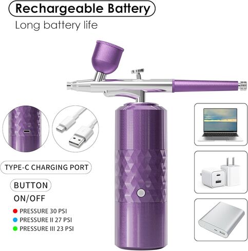 Airbrush Kit Rechargeable Cordless Airbrush Compressor Portable Handheld Airbrush Air Brush for Model Painting,Nail Art,Cake decoration,Makeup, Barber (Black) in Kuwait