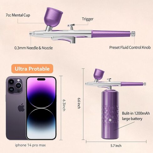 Airbrush Kit Rechargeable Cordless Airbrush Compressor Portable Handheld Airbrush Air Brush for Model Painting,Nail Art,Cake decoration,Makeup, Barber (Black) in Kuwait