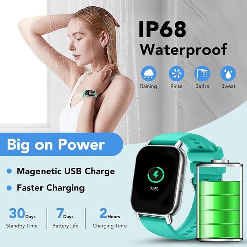 Smart Watch (Answer/Make Calls), Smartwatch for Men Women, 112 Sport Modes, IP68 Waterproof, Fitness Activity Tracker, Heart Rate Monitor Sleep Step Counter, Green in Kuwait