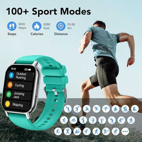 Smart Watch (Answer/Make Calls), Smartwatch for Men Women, 112 Sport Modes, IP68 Waterproof, Fitness Activity Tracker, Heart Rate Monitor Sleep Step Counter, Green in Kuwait