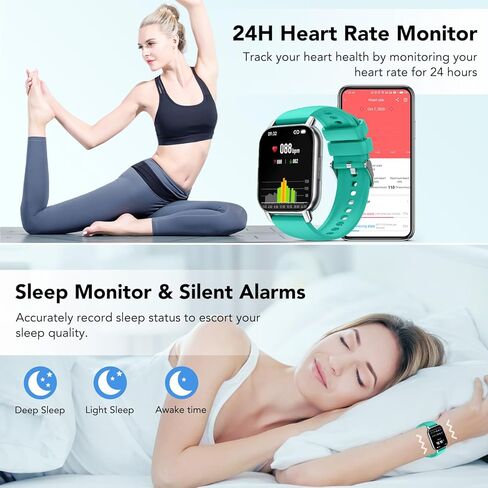 Smart Watch (Answer/Make Calls), Smartwatch for Men Women, 112 Sport Modes, IP68 Waterproof, Fitness Activity Tracker, Heart Rate Monitor Sleep Step Counter, Green in Kuwait