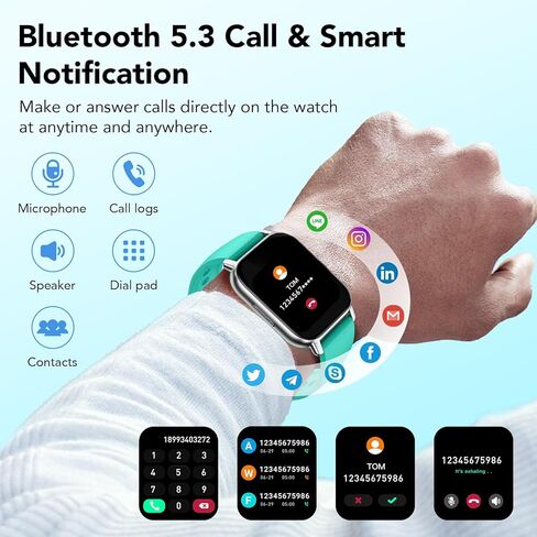 Smart Watch (Answer/Make Calls), Smartwatch for Men Women, 112 Sport Modes, IP68 Waterproof, Fitness Activity Tracker, Heart Rate Monitor Sleep Step Counter, Green in Kuwait