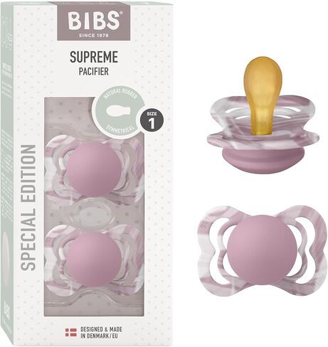 BIBS Tie Dye Supreme Baby Pacifiers | BPA-Free Natural Rubber Pacifier | Made in Denmark | Set of 2 Soothers Heather White/Heather White, 0-6 Months in Saudi Arabia