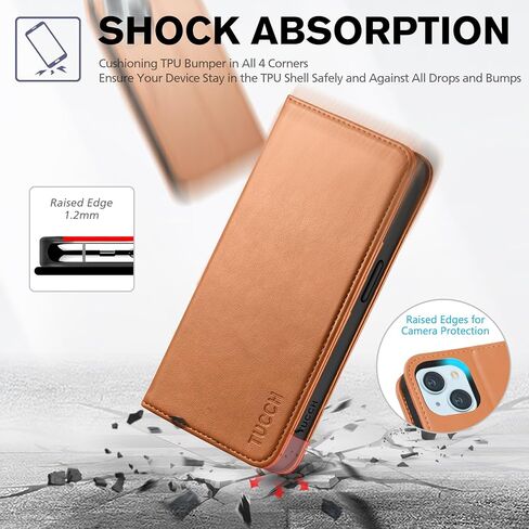 محفظة TUCCH لهاتف iPhone 15 6.1 بوصة، [3 فتحات للبطاقات] حافظة جلدية PU بمسند [RFID]، غطاء قابل للطي مع [غلاف داخلي مقاوم للصدمات من مادة TPU] متوافق مع iPhone 15 5G 2023، أسود كلاسيكي in Saudi Arabia