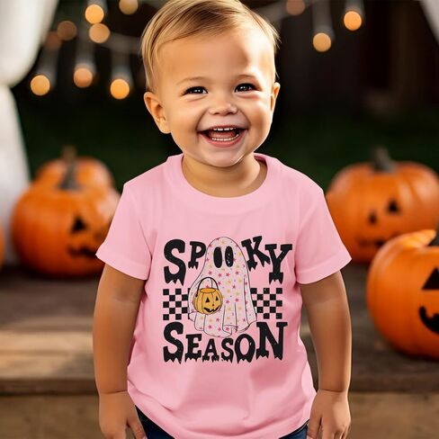 MODNTOGA Halloween Shirt Toddler Ghost Graphic T-Shirt Baby Boy Girl Spooky Season Print Tee Tops Short Sleeve Fall Outfit in Saudi Arabia