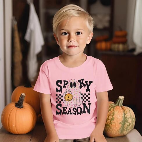 MODNTOGA Halloween Shirt Toddler Ghost Graphic T-Shirt Baby Boy Girl Spooky Season Print Tee Tops Short Sleeve Fall Outfit in Saudi Arabia