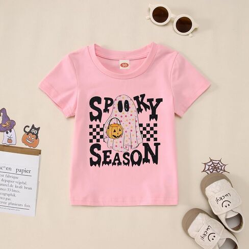 MODNTOGA Halloween Shirt Toddler Ghost Graphic T-Shirt Baby Boy Girl Spooky Season Print Tee Tops Short Sleeve Fall Outfit in Saudi Arabia