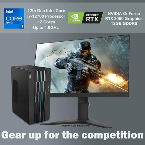 Lenovo IdeaCentre 5 Gaming Desktop, Intel Core i7-12700 Processor, GeForce RTX 3060, 32GB RAM, 1TB SSD + 2TB HDD, RJ45, HDMI, DP, Wired KB & Mouse, Wi-Fi 6, Windows 11 Home, Black in Saudi Arabia