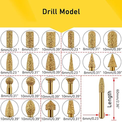 Diamond Drill Grinding Bit Set,Stone Carving Set Diamond Burr Bits,Diamond Grinding Burr Drill Bit,20pcs Polishing Kits Rotary Tools Accessories,Stone Ceramic Glass Carv,Grind,Polish,Sanding in Saudi Arabia