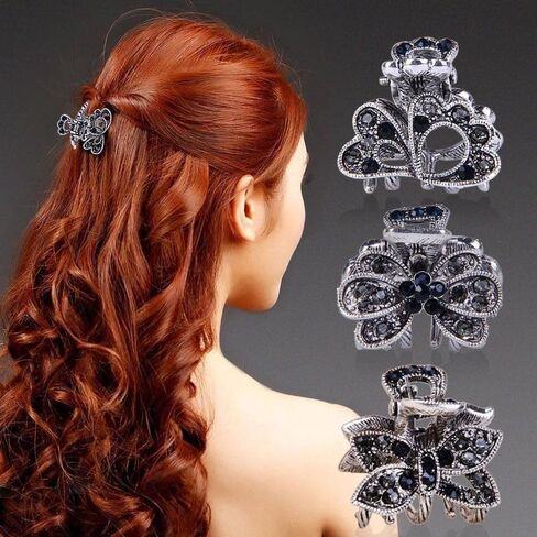 4 قطعة حجر الراين الكريستال مخلب مقاطع الشعر المشابك الفك الصغيرة فراشة خمر المشابك المعدنية مشبك شعر للفتيات والنساء in Kuwait