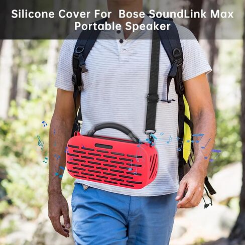 Silicone Cover Protective Case for Bose SoundLink Max Portable Speaker, Skin Sleeve with Shoulder Strap for Outdoor Speaker Accessories (Red) in Saudi Arabia